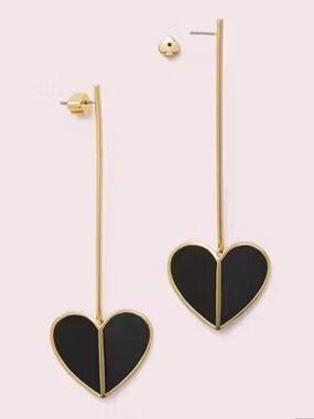 kate spade Gold-Tone Black Heart Threader Earrings